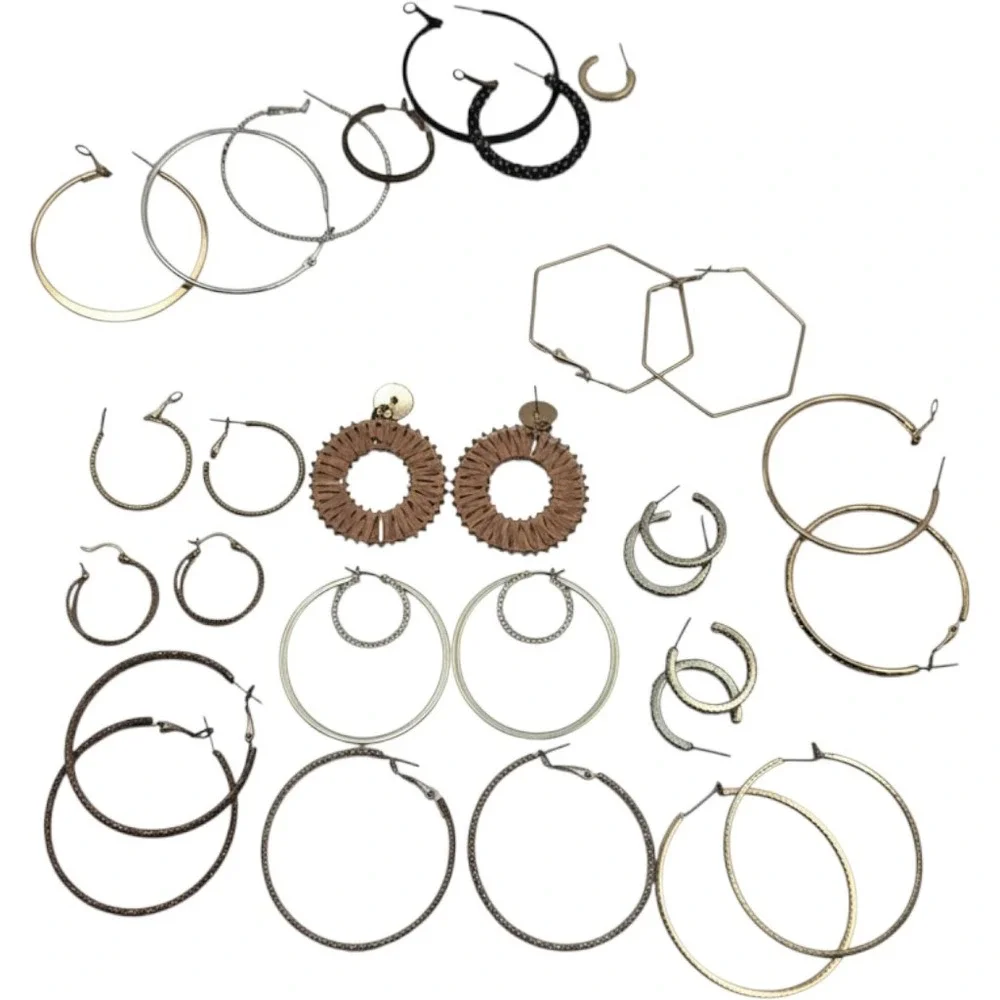 Hoop Earring Lot 12 Pairs Gold Silver Rose Gold Rhinestone Geometric Woven Set